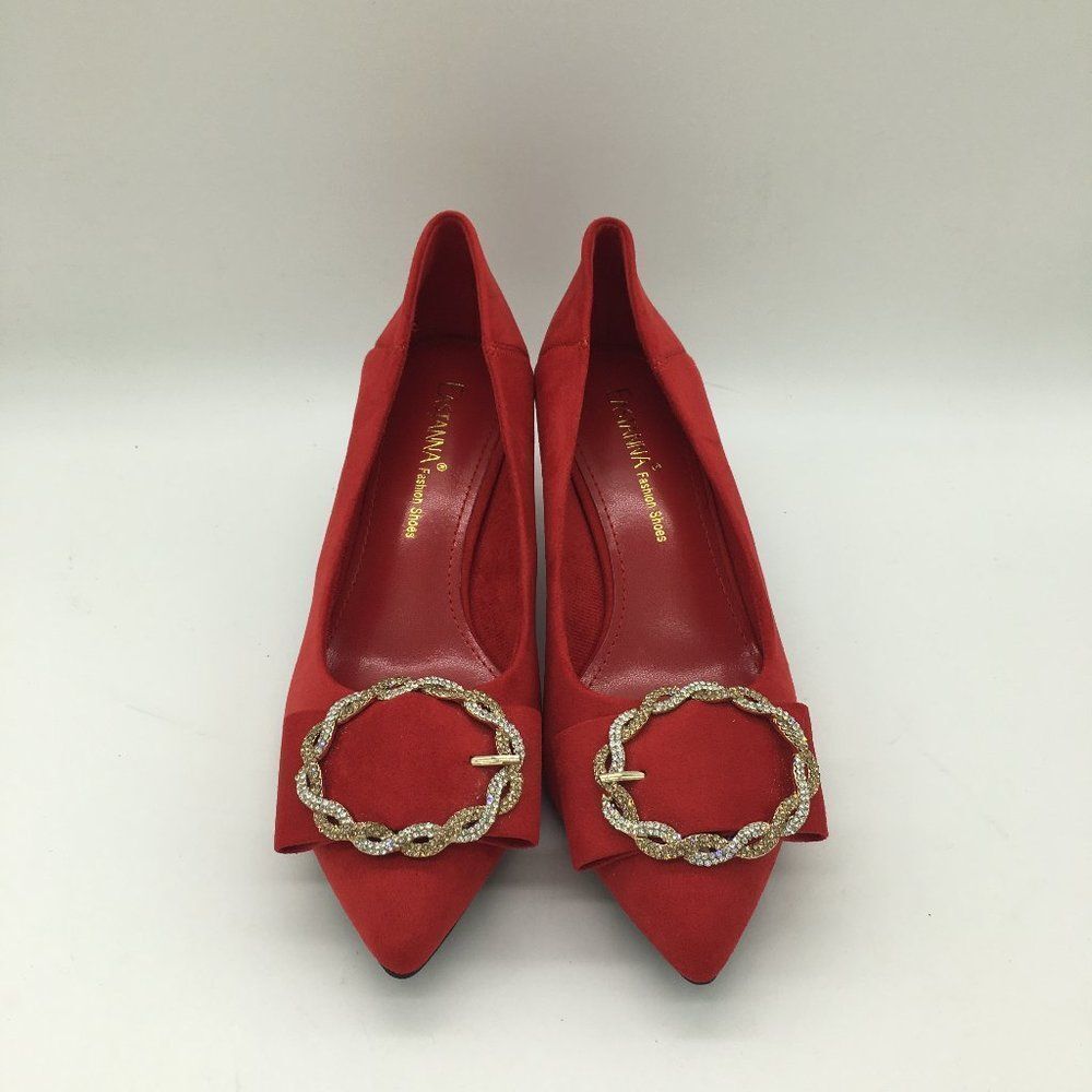 Red Pointed Toe Kitten Heel Pumps With Rhinestones Wedding Bride Shoes